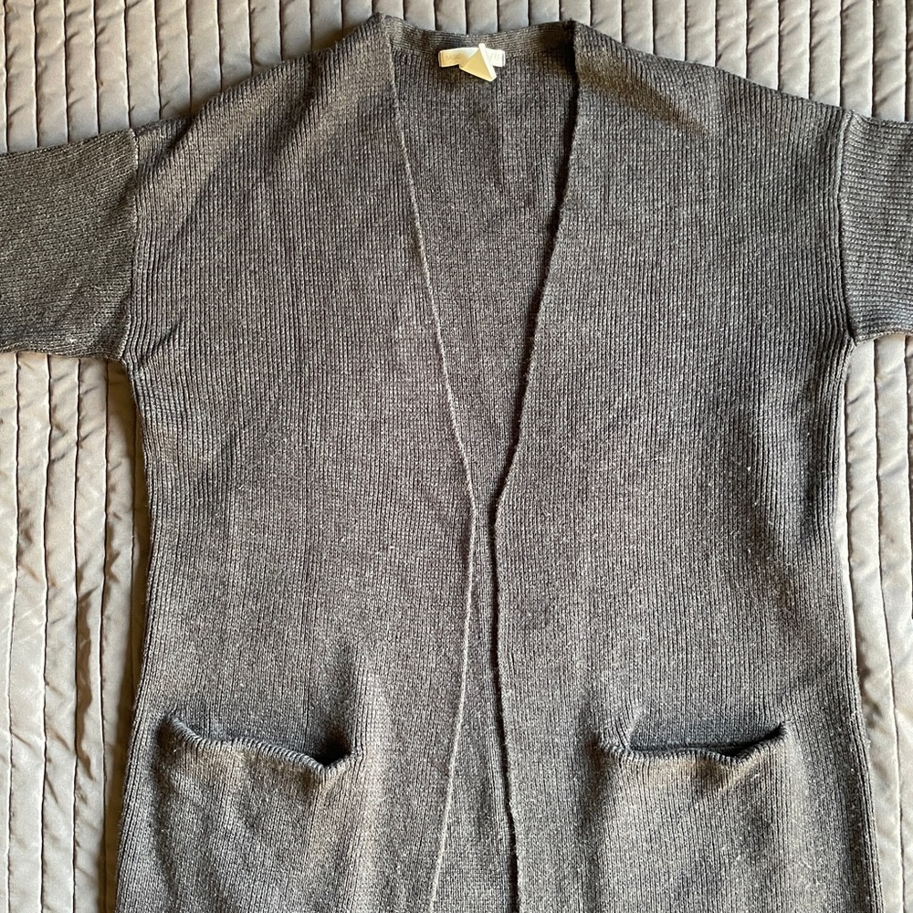 dark grey long sweater cardigan